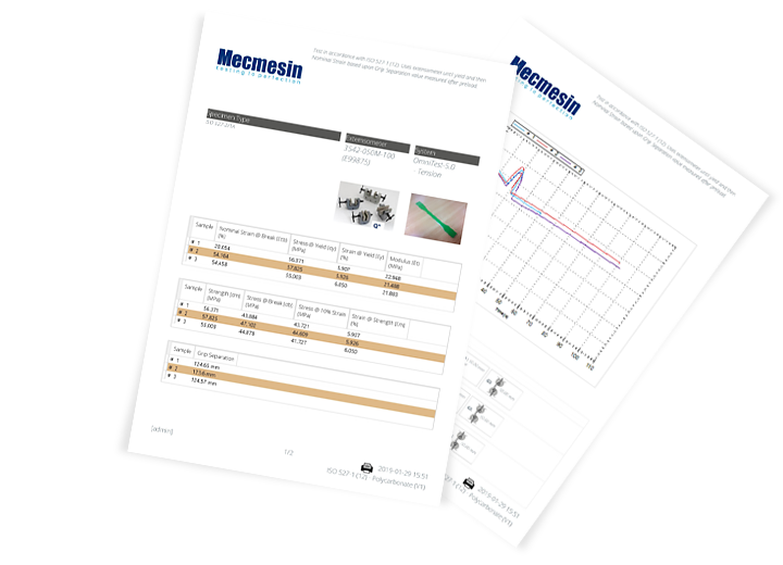 Example PDF reports generated by VectorPro MT materials testing software